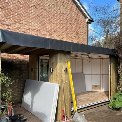 Timber frame extension under construction