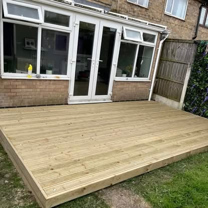 Completed timber deck extending from house