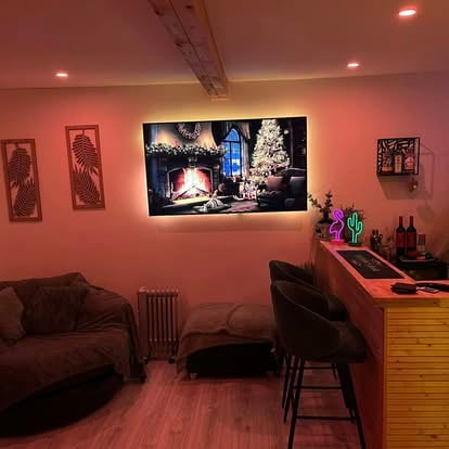 Garden room interior entertainment setup