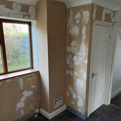 Interior room being stripped and replastered