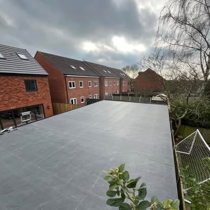 Large commercial EPDM flat roof aerial view