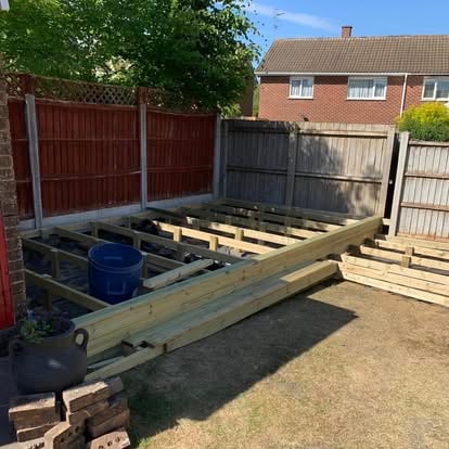 Decking joist framework in garden summer