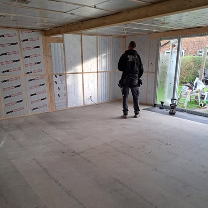 Garden room interior Larvik insulation boards
