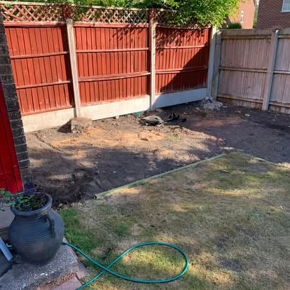 Garden cleared plot before decking installation