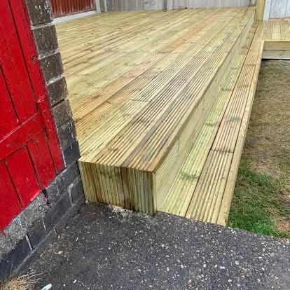 Completed large timber deck red brick building