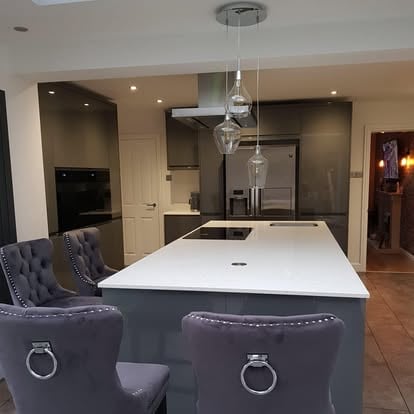 Premium dark kitchen island and pendant lights