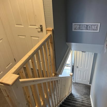 New pine staircase balustrade from above