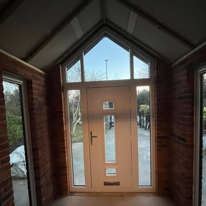 Brick porch interior looking through glazed door