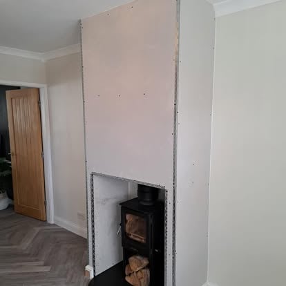 Plasterboard chimney breast around wood burner stove