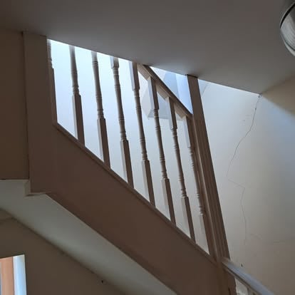 Interior staircase with raw oak balusters period Victorian house