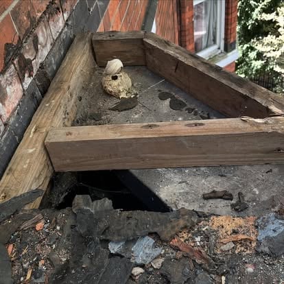 Victorian bay window rotten timber frame and hole exposed