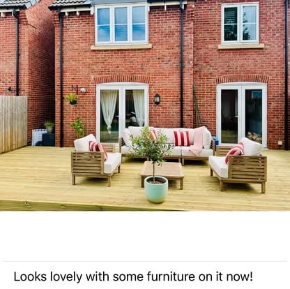 Light timber deck with furniture at new build