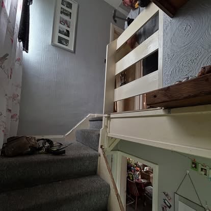 Old painted balustrade viewed from above