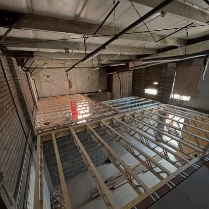Commercial building new floor joists installed