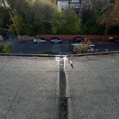 Completed flat roof from above with ridge seam