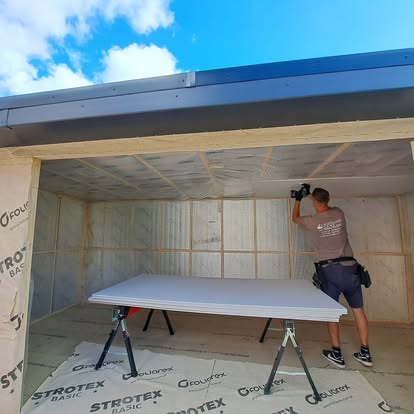 Interior of garden room being insulated and boarded
