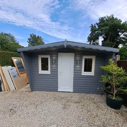 Completed small grey garden room exterior