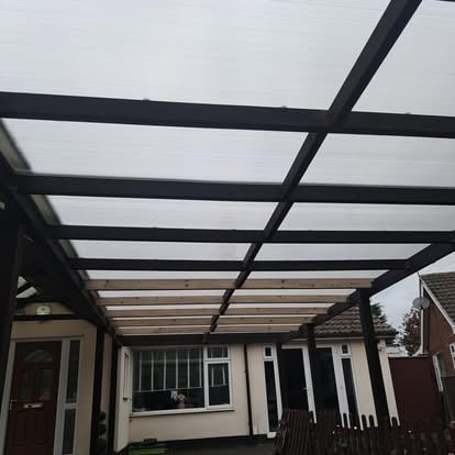 Polycarbonate carport panels viewed from beneath